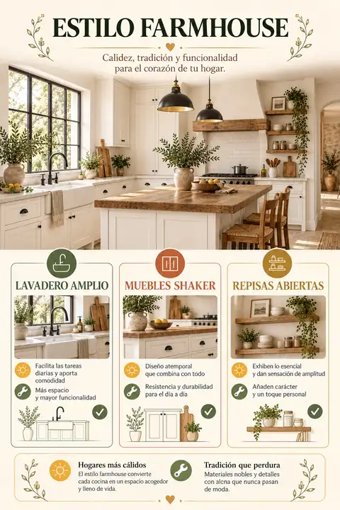 Cocina rústica blanca de estilo farmhouse
