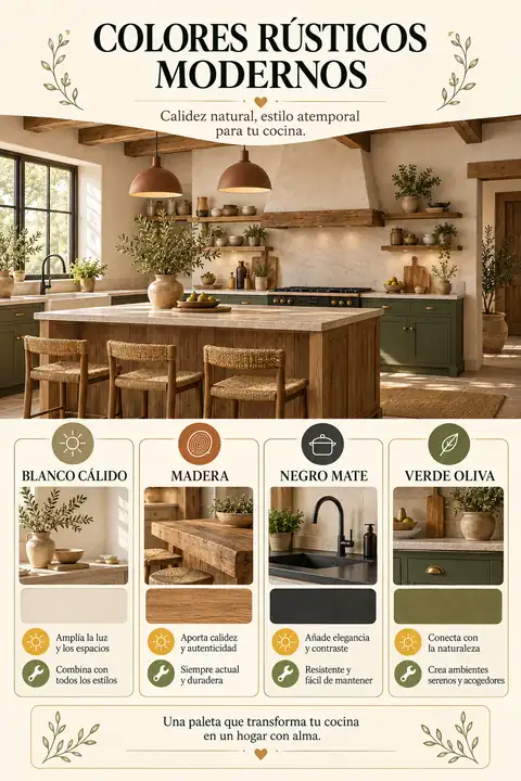 Colores que combinan con cocinas rústicas blancas