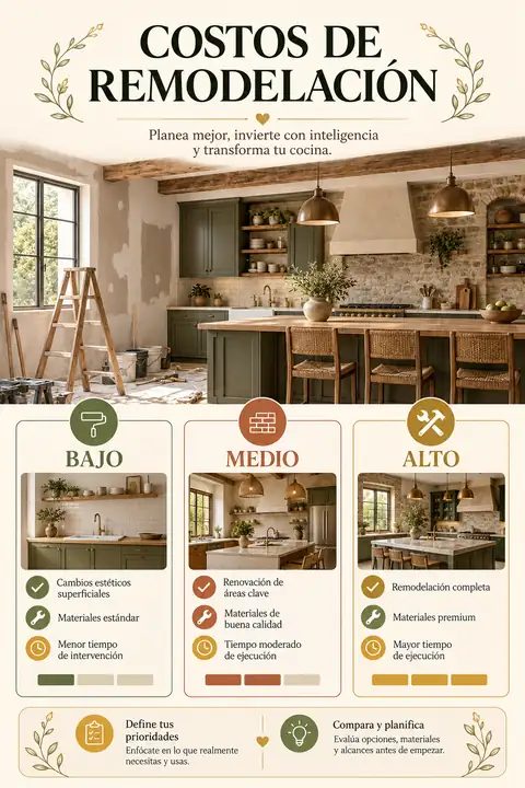 Costos relativos de remodelar una cocina rústica blanca