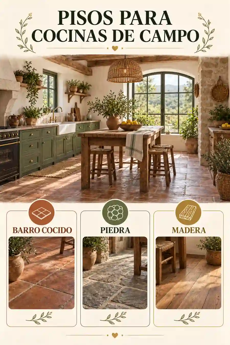 Pisos resistentes y rústicos para cocinas de campo