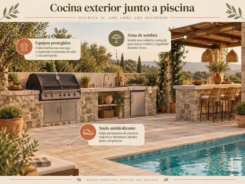 Cocina exterior junto a piscina