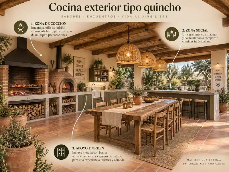 Cocina exterior grande tipo quincho