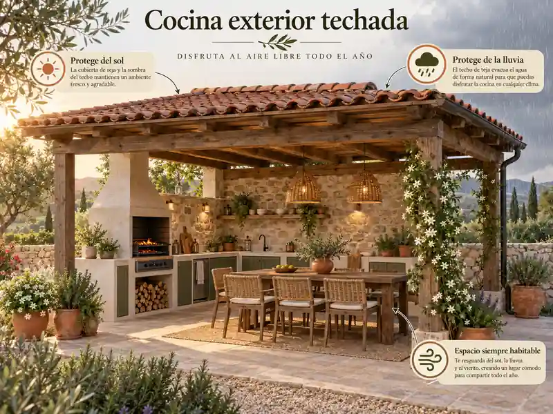 Cocina exterior techada