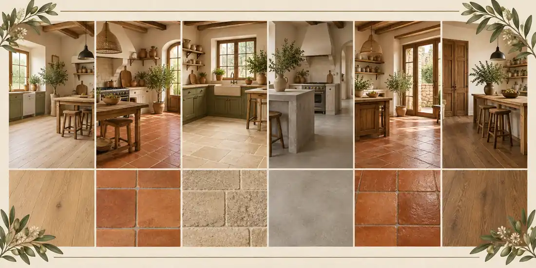 Opciones de pisos rústicos de terracota, piedra y madera