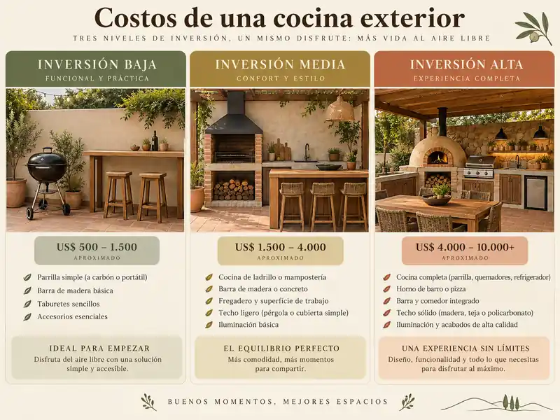 Costos relativos de una cocina rústica exterior