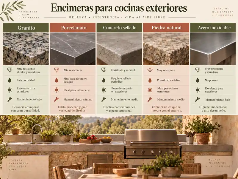 Encimeras resistentes para cocinas exteriores