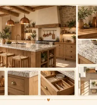 Cocina rústica con encimeras de madera y granito