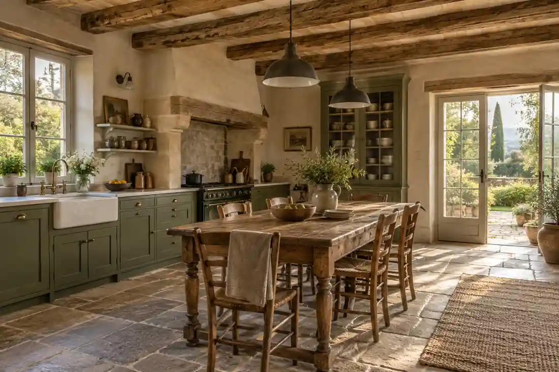 Cocina farmhouse rústica en una casa de campo