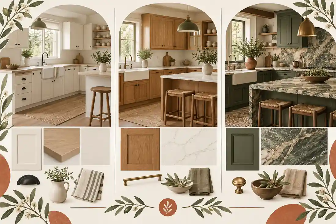 Comparación visual de costos y acabados de una cocina farmhouse