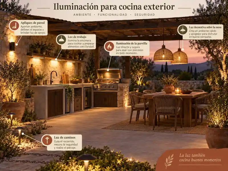 Iluminación para cocinas exteriores