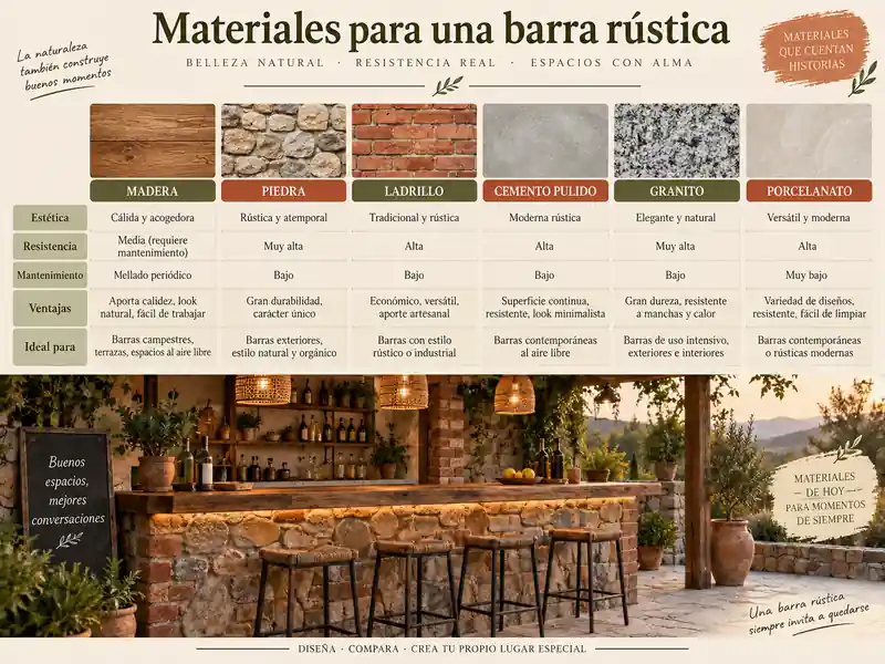 Materiales para una barra rústica exterior