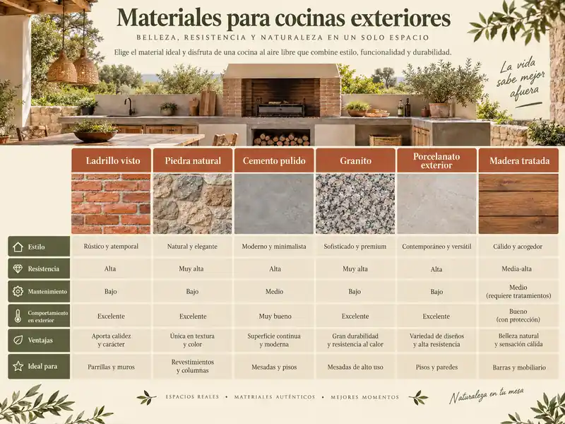 Materiales para cocinas exteriores