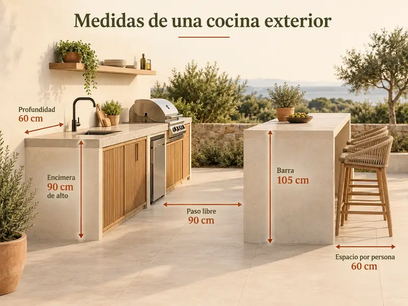 Medidas orientativas para una cocina exterior