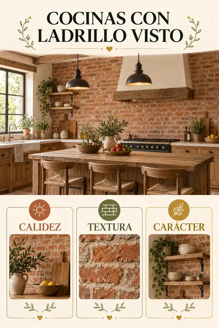 Cocinas rústicas con ladrillo visto: calidez, textura y carácter