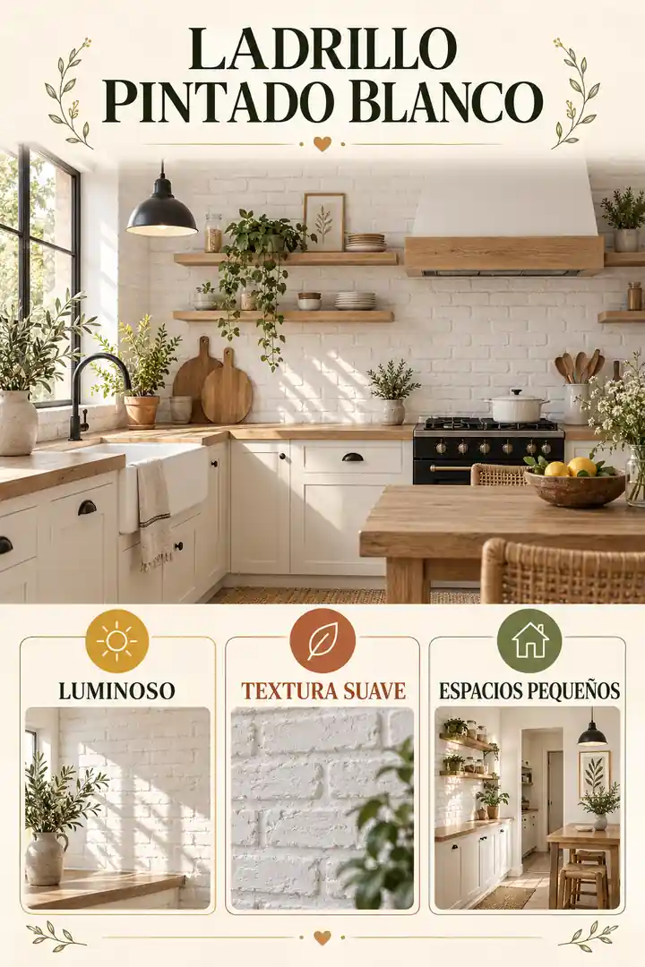 Cocina con ladrillo pintado blanco