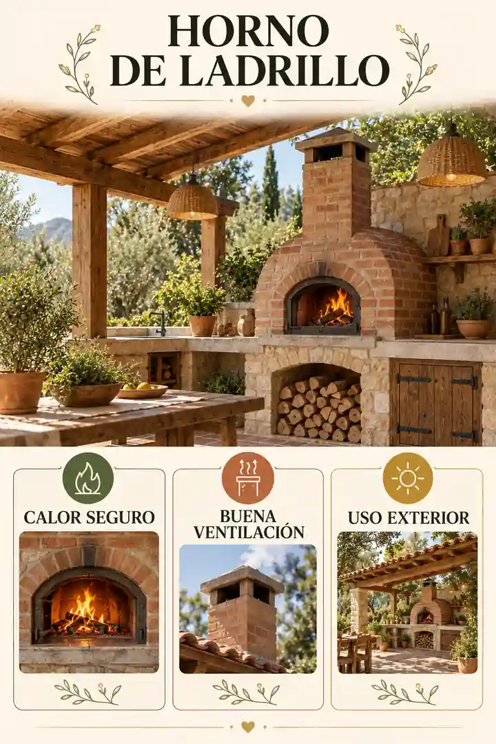 Cocina exterior con horno de ladrillo