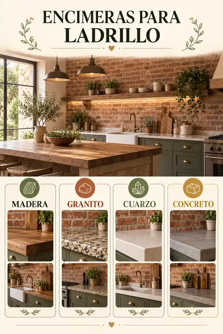 Encimeras recomendadas para cocinas con ladrillo