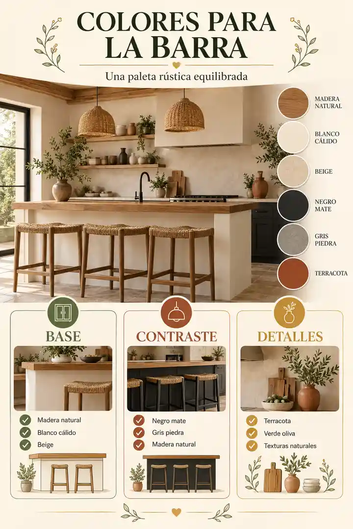 Colores para cocinas rústicas con barra