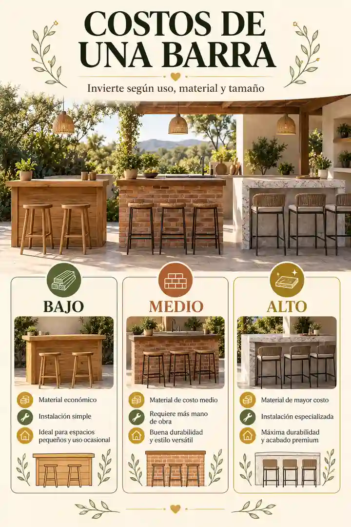 Costos relativos de una cocina rústica con barra